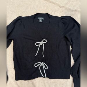 Rachel Zoe Black Knit Cardigan with Stylish Bow Details